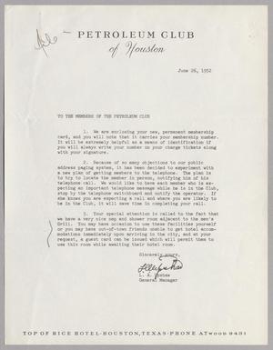 [Letter from L. A. Upshaw, June 26, 1952]