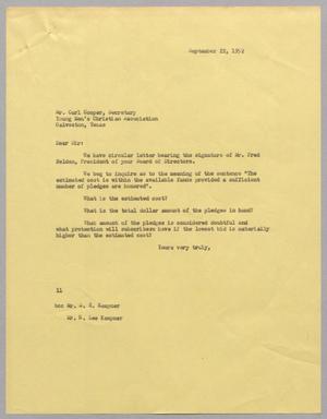 [Letter from I. H. Kempner to Carl Cooper, September 22, 1952]