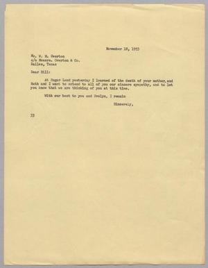 [Letter from Harris Leon Kempner to W. M. Overton, November 18, 1953]