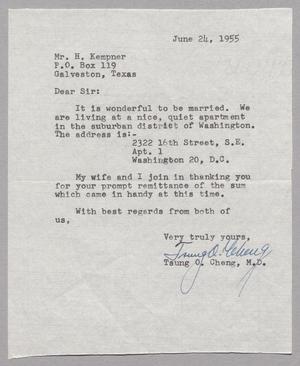 [Letter from Tsung O. Cheng to Harris Leon Kempner, June 24, 1955]
