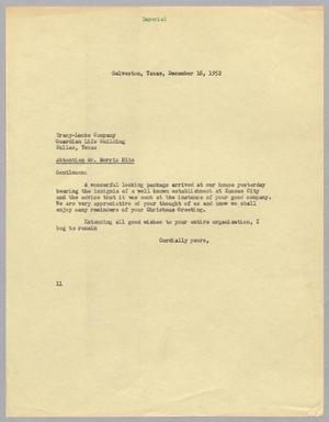 [Letter from I. H. Kempner to Tracy-Locke Company, December 16, 1952]