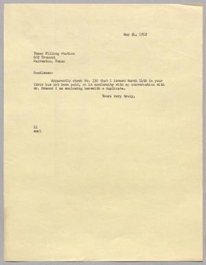 [Letter from I. H. Kempner to Texas Filling Station, May 24, 1952]