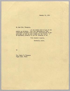 [Letter from I. H. Kempner to Mrs. Harry G. Thompson, January 15, 1952]