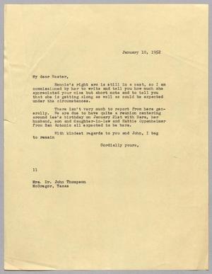 [Letter from I. H. Kempner to Hester Thompson, January 10, 1952]