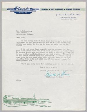 [Letter from Uneeda Laundry & Dry Cleaners to I. H. Kempner, December 12, 1952]