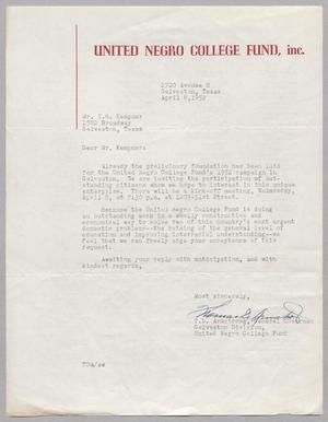 [Letter from United Negro College Fund to I. H. Kempner, April 8, 1952]