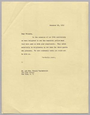 [Letter from I. H. Kempner to Mr. and Mrs. Ronald Vanderwende, December 26, 1952]