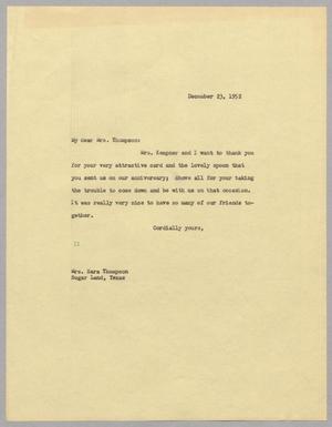 [Letter from I. H. Kempner to Sara Thompson, December 23, 1952]
