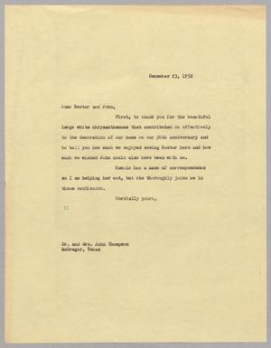 [Letter from I. H. Kempner to Hester and John Thompson, December 23, 1952]