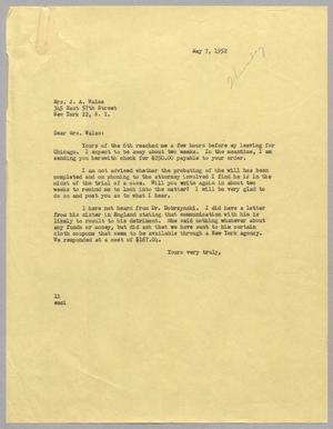 [Letter from I. H. Kempner to Greta Wales, May 7, 1952]