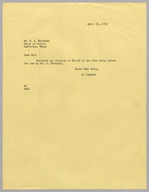 [Letter from I. H. Kempner to W. J. Whitburn, April 15, 1952]