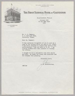 [Letter from J. M. Winterbotham to I. H. Kempner, October 15, 1952]