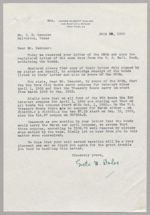 [Letter from Greta Wales to I. H. Kempner, July 29, 1952]