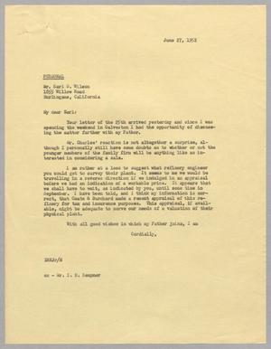 [Letter from I. H. Kempner, Jr.  to Earl B. Wilson, June 27, 1952]
