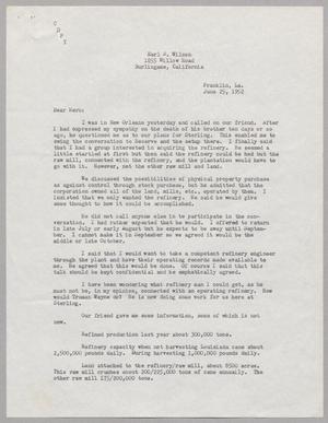 [Letter from Earl B. Wilson to I. H. Kempner, Jr., June 25, 1952]