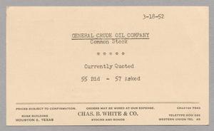 [Postal Card from Chas. B. White & Co. to Isaac Herbert Kempner, March 18, 1952]