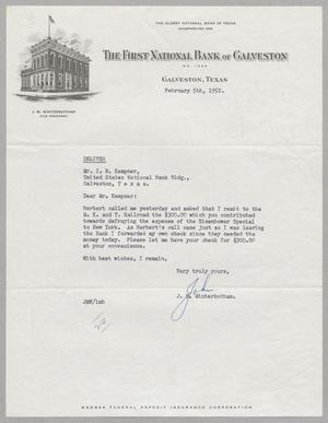 [Letter from J. M. Winterbotham to I. H. Kempner, February 5, 1952]