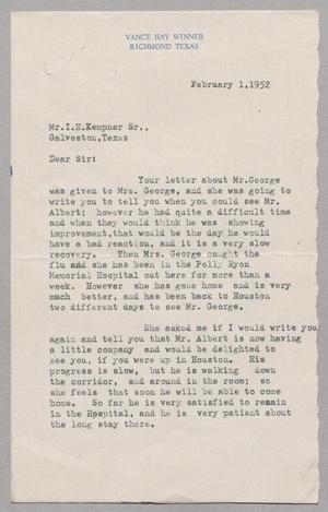 [Letter from Mrs. Vance H. Winner to I. H. Kempner, February 1, 1952]