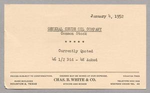 [Postal Card from Chas. B. White & Co. to Isaac Herbert Kempner, January 4, 1952]