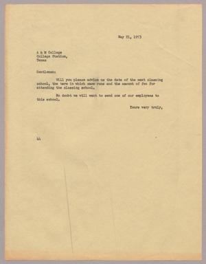 [Letter from A. H. Blackshear, Jr. to A & M College, May 21, 1953]