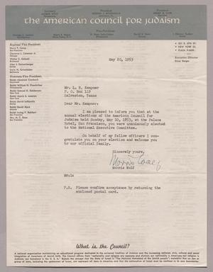 [Letter from Morris Wolf to L. H. Kempner, May 20, 1953]