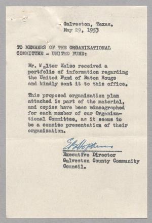 [Letter from the Galveston County Community Council, May 29, 1953]