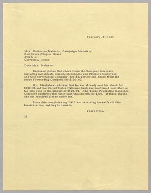 [Letter from Harris Leon Kempner to Catherine Meiners, February 11, 1953]