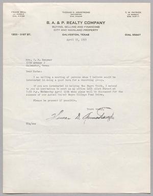 [Letter from Thomas D. Armstrong to Henrietta Leonora Kempner, April 13, 1953]