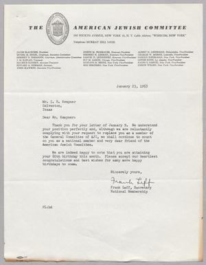 [Letter from the American Jewish Committee to I. H. Kempner, January 23, 1953]