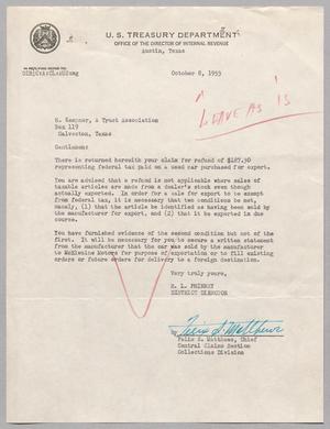 [Letter from the U. S. Treasury Department, October 8, 1953]