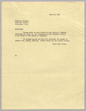 [Letter from A. H. Blackshear, Jr. to McElwaine Motors, June 25, 1953]