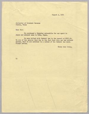 [Letter from A. H. Blackshear, Jr. to Collector of Internal Revenue, August 3, 1953]