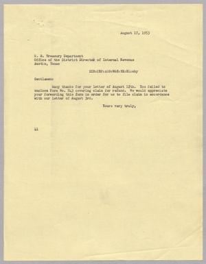 [Letter from A. J. Biron to the U. S. Treasury Department, August 17, 1953]