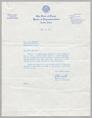 [Letter from Harold Seay to I. H. Kempner, May 12, 1953]