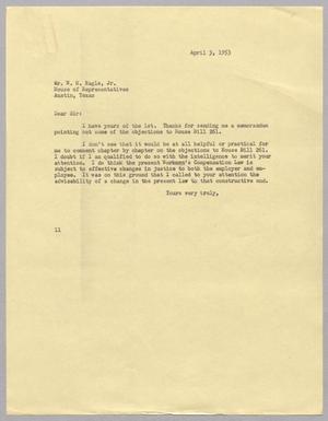 Primary view of object titled '[Letter from I. H. Kempner to William H. Kugle, Jr., April 3, 1953]'.