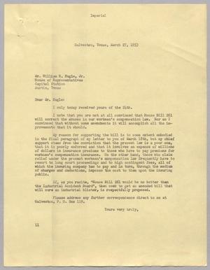 Primary view of object titled '[Letter from I. H. Kempner to William H. Kugle, Jr., March 27, 1953]'.