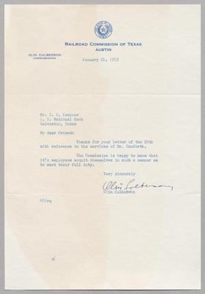 [Letter from Olin Culberson to I. H. Kempner, January 21, 1953]