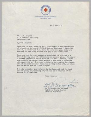 [Letter from E. J. Pennington to I. H. Kempner, April 29, 1953]
