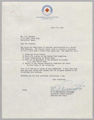 [Letter from E. J. Pennington to I. H. Kempner, April 27, 1953]