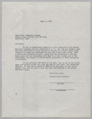[Letter from Galveston County Red Cross to Lykes Bros. Steamship Company, April 7, 1953]