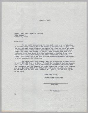[Letter from Galveston County Red Cross to Kauffman, Meyers & Company, April 6, 1953]
