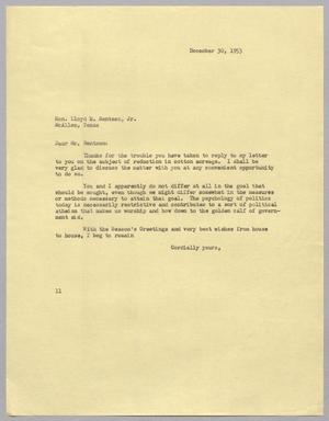 [Letter from I. H. Kempner to Lloyd M. Bentsen, Jr., December 30, 1953]