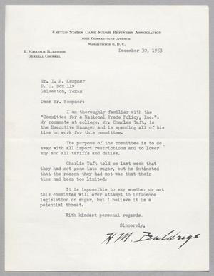 [Letter from H. M. Baldrige to I. H. Kempner, December 30, 1953]