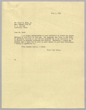 [Letter from I. H. Kempner to Clair M. Beck, Jr., July 1, 1953]