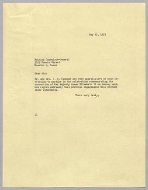 [Letter from I. H. Kempner to British Consulate-General, May 25, 1953]