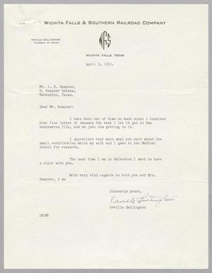 [Letter from Orville Bullington to I. H. Kempner, April 2, 1953]