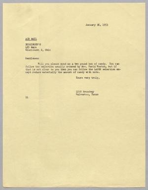 [Letter from I. H. Kempner to Bessinger's, January 26, 1953]