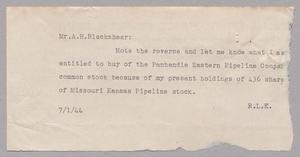 [Letter from Robert Lee Kempner to A. H. Blackshear, July 1, 1944]