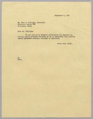 [Letter from A. H. Blackshear, Jr. to Earl D. Phillips, September 6, 1950]