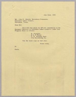 [Letter from D. W. Kempner to John E. Musick, July 22, 1950]